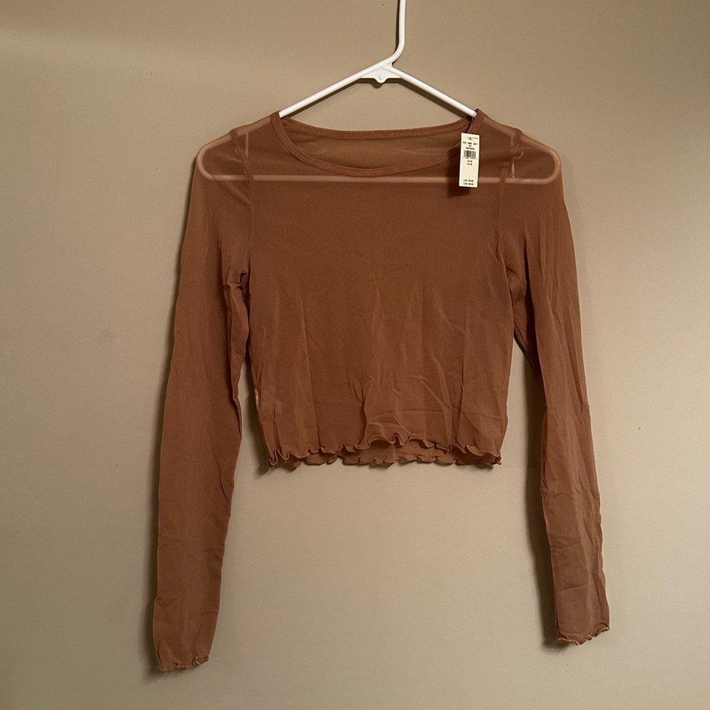 Aerie Brown Long Sleeve Crop Top, NWT